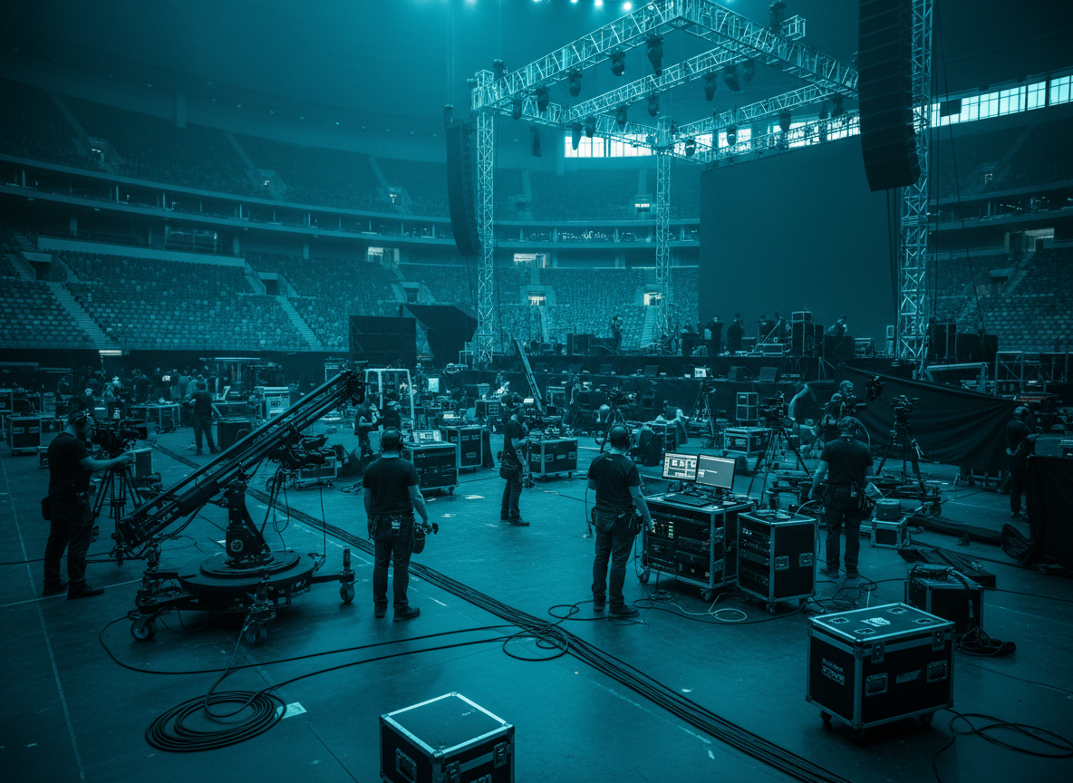 Live event production crew adapting to a venue