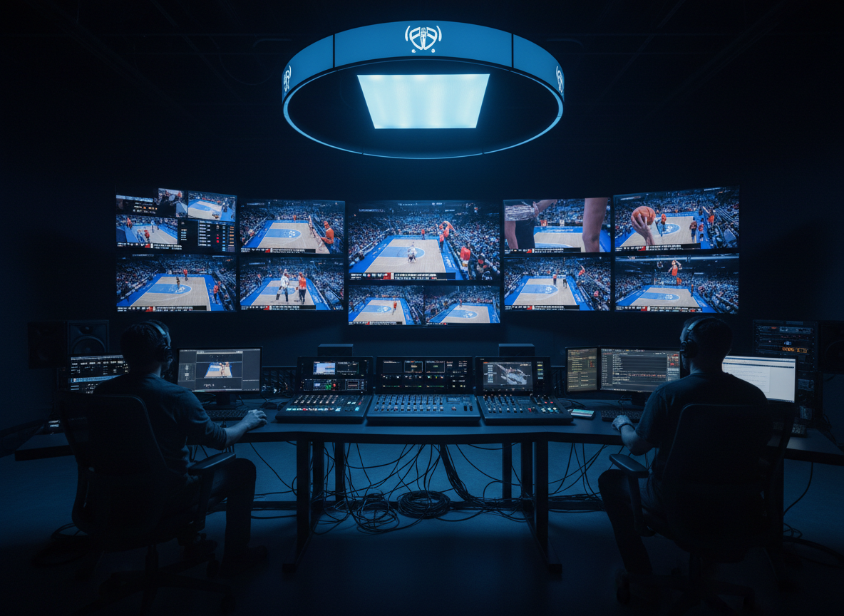 Livestream broadcast control setup with multiple monitors